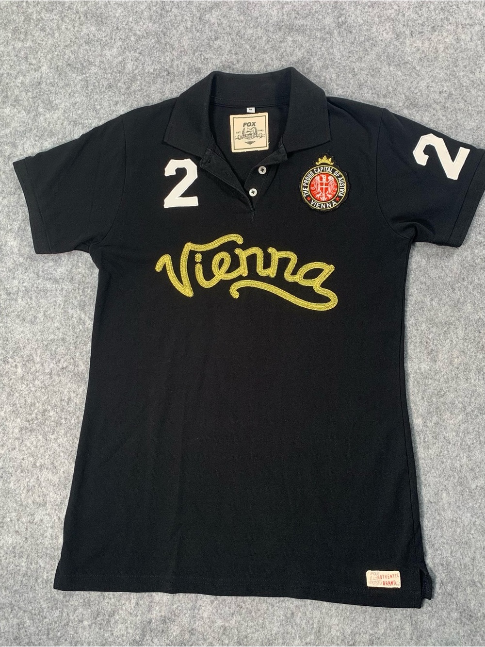 FOX originals Black Polo with Gold 'Vienna' Embroidered Script